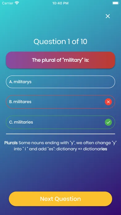 ภาพหน้าจอของ Grammar Quiz with Explanation