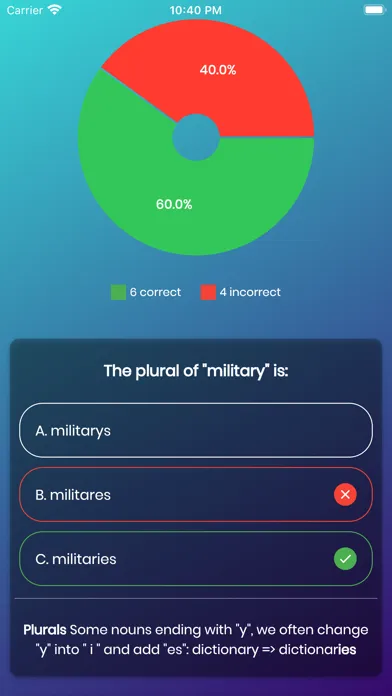ภาพหน้าจอของ Grammar Quiz with Explanation