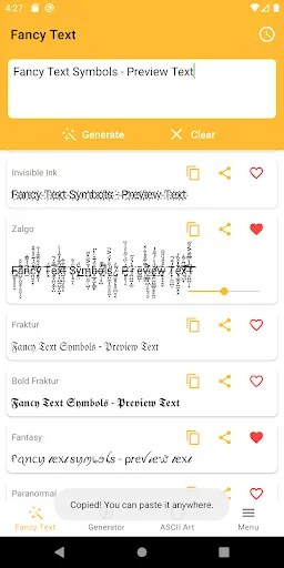 Zrzuty ekranu Fancy Text Symbols