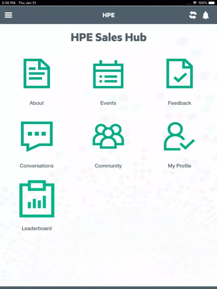 Capturas de tela do HPE Sales HUB iPad 