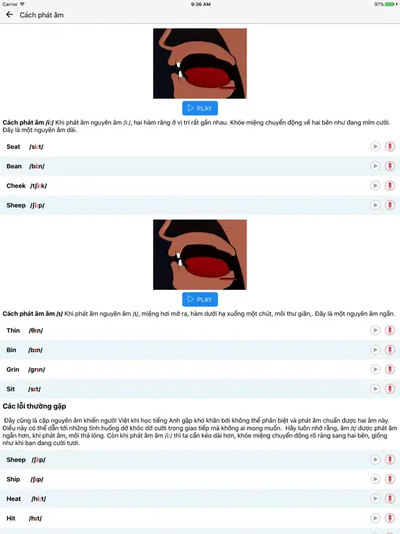 Phát âm tiếng anh: hoc phat am tieng anh iPad  Screenshots
