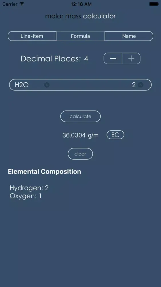 Captures d'écran de the molar mass calculator