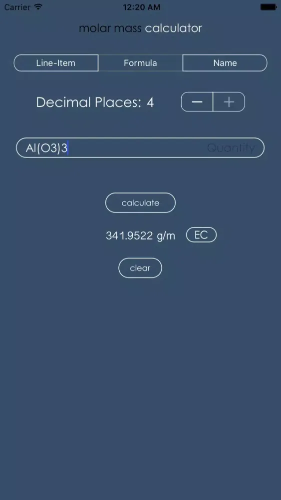 Captures d'écran de the molar mass calculator