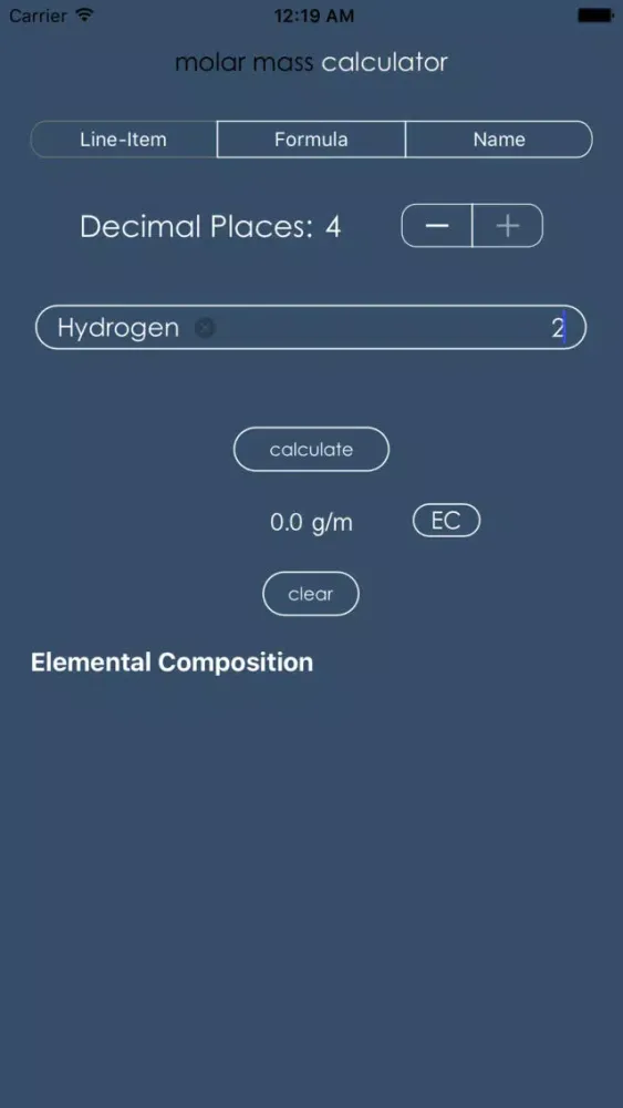 Captures d'écran de the molar mass calculator