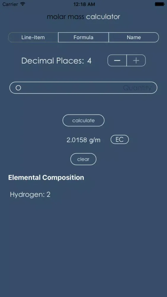 Captures d'écran de the molar mass calculator