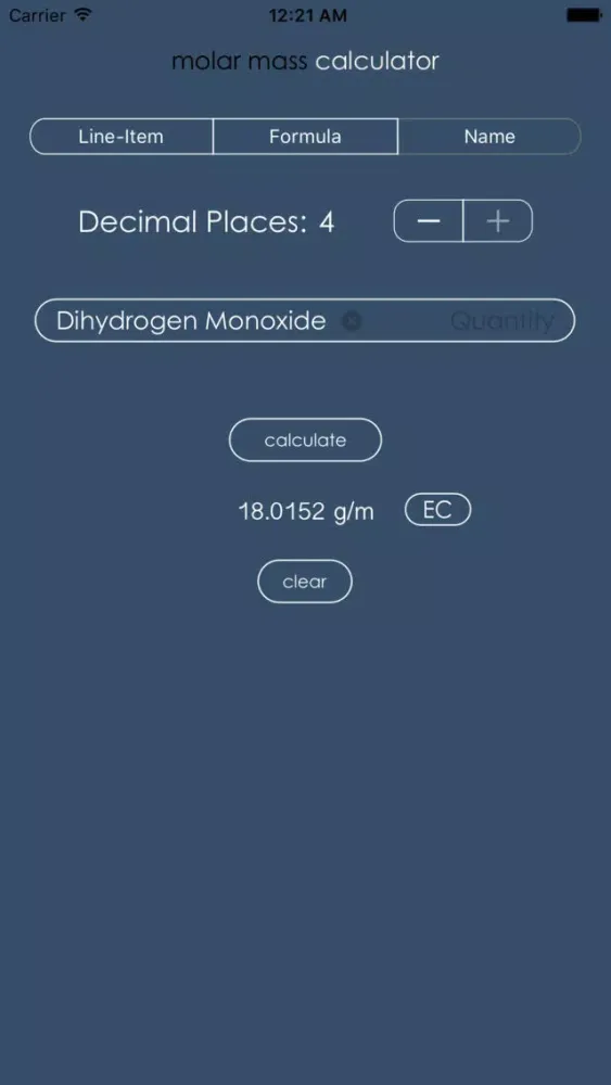 Captures d'écran de the molar mass calculator
