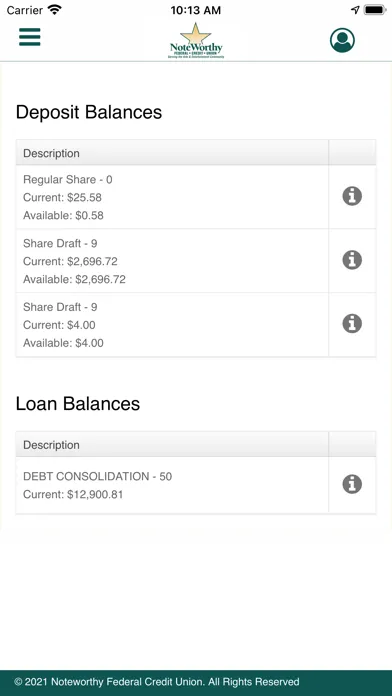 Noteworthy FCU Mobile سکرین شاٹس
