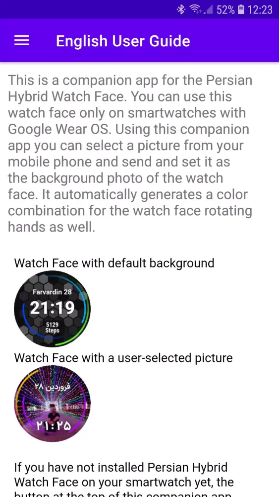 Persian Hybrid Watch Face Tile Screenshots