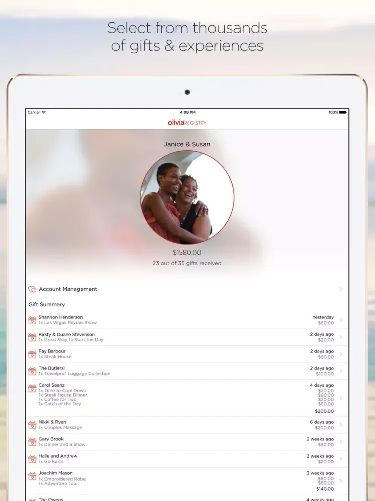 Olivia Honeymoon Registry iPad  スクリーンショット