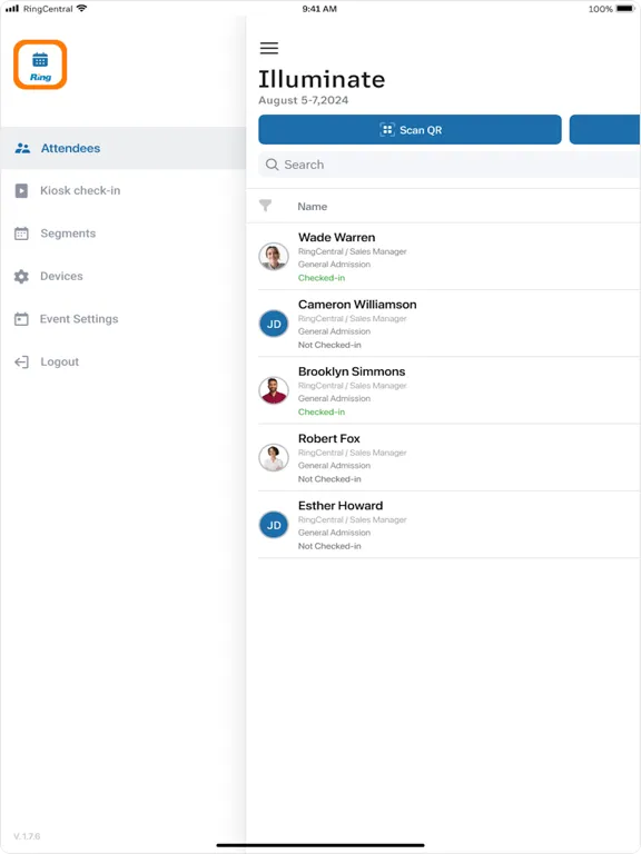 Capturas de tela do RingCentral Organizer iPad 