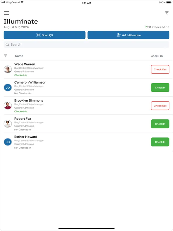 Capturas de tela do RingCentral Organizer iPad 