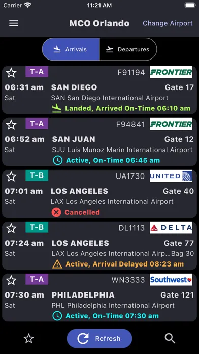 Orlando Airport: Flight Info Screenshots