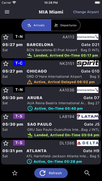 Miami Airport: Flight Info Screenshots