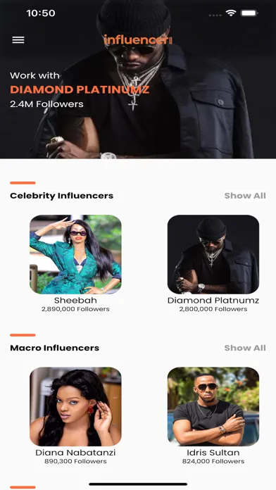 Zrzuty ekranu Influencer Africa
