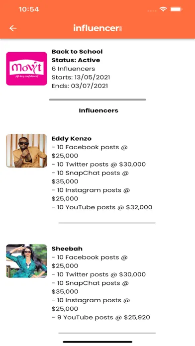 Zrzuty ekranu Influencer Africa