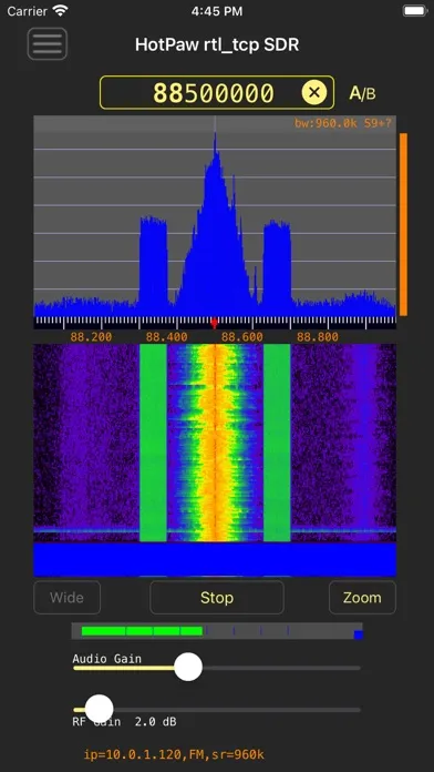 Captures d'écran de rtl_tcp SDR