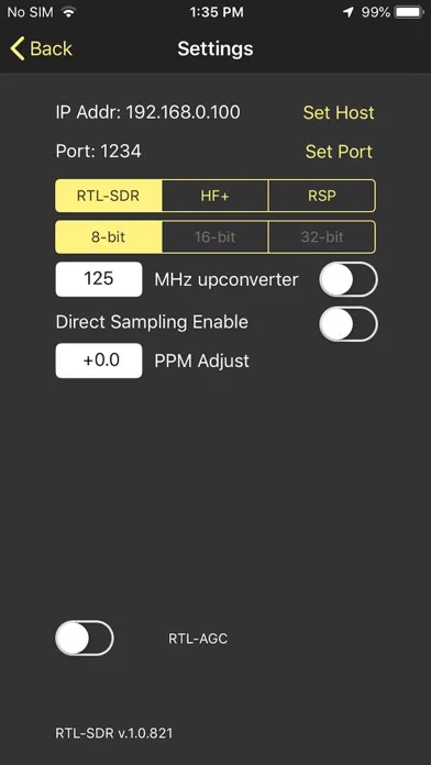 Captures d'écran de rtl_tcp SDR