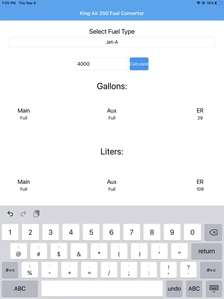 صور King Air 350 Fuel Calculator iPad 