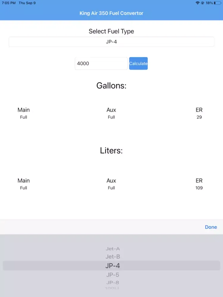 صور King Air 350 Fuel Calculator iPad 