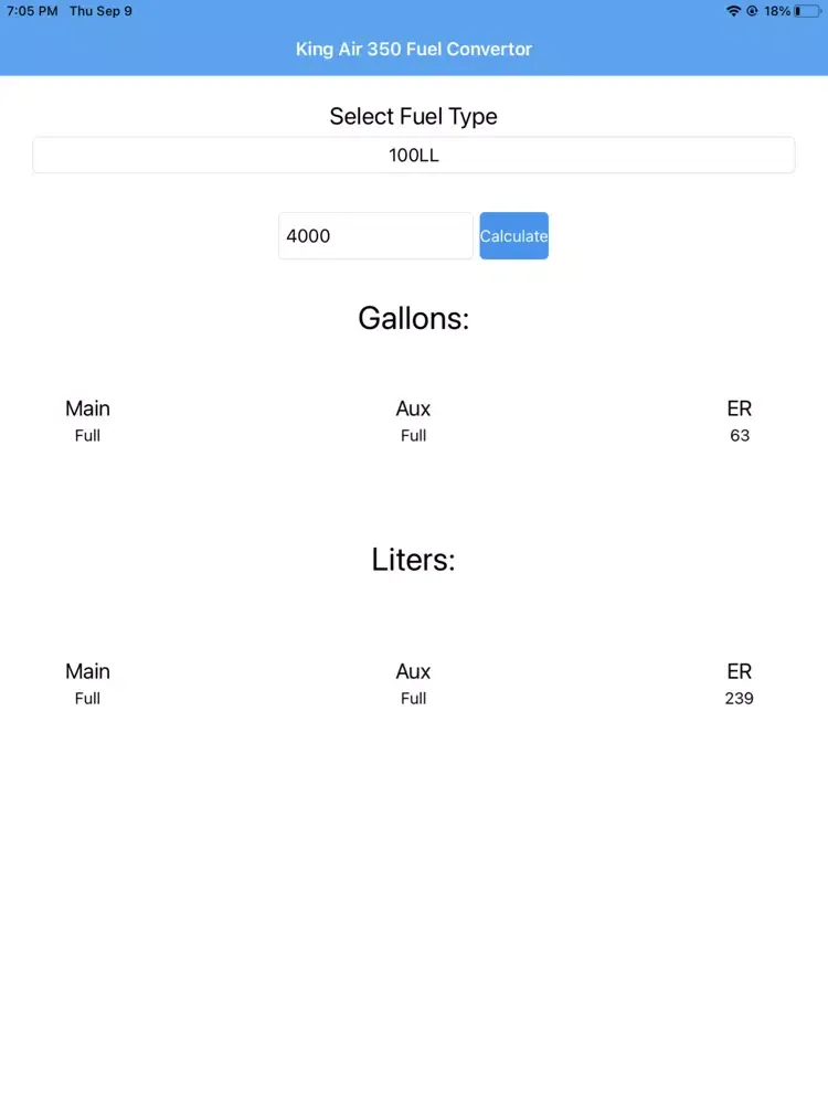 صور King Air 350 Fuel Calculator iPad 