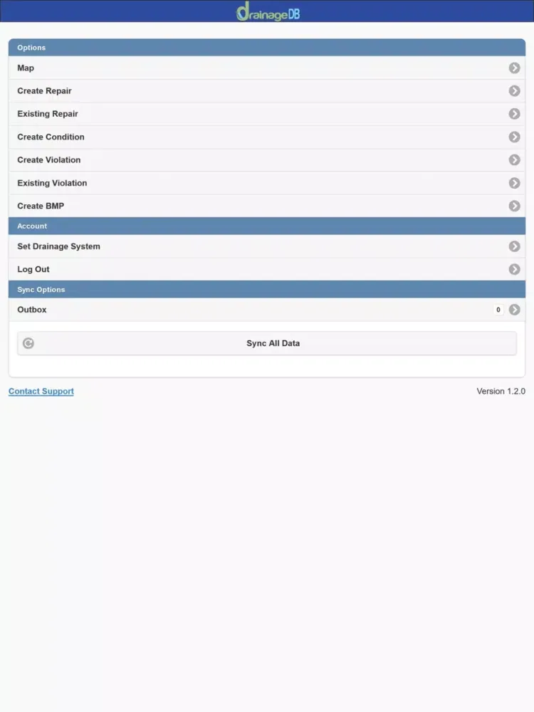 DrainageDB iPad  Screenshots