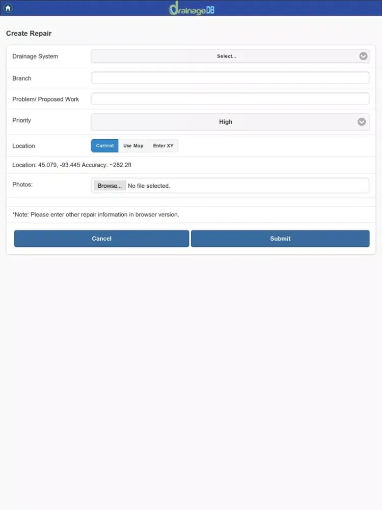DrainageDB iPad  Screenshots