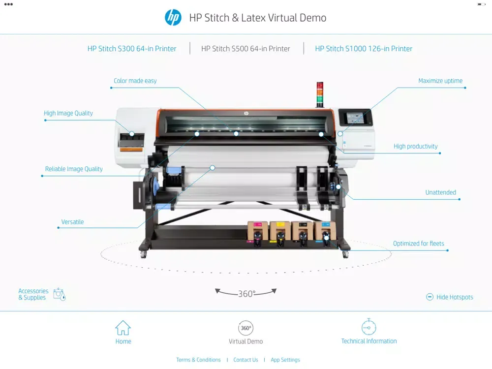 Capturas de tela do HP Stitch & Latex Virtual Demo iPad 