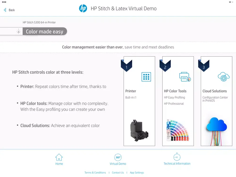 Capturas de tela do HP Stitch & Latex Virtual Demo iPad 