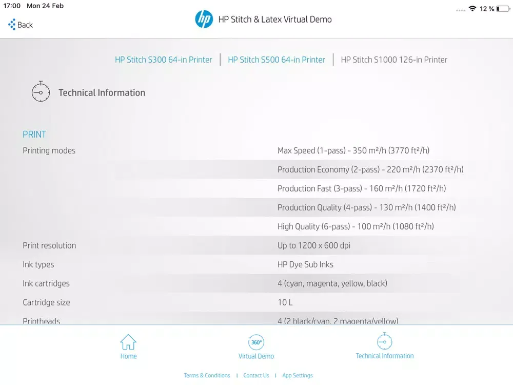 Capturas de tela do HP Stitch & Latex Virtual Demo iPad 