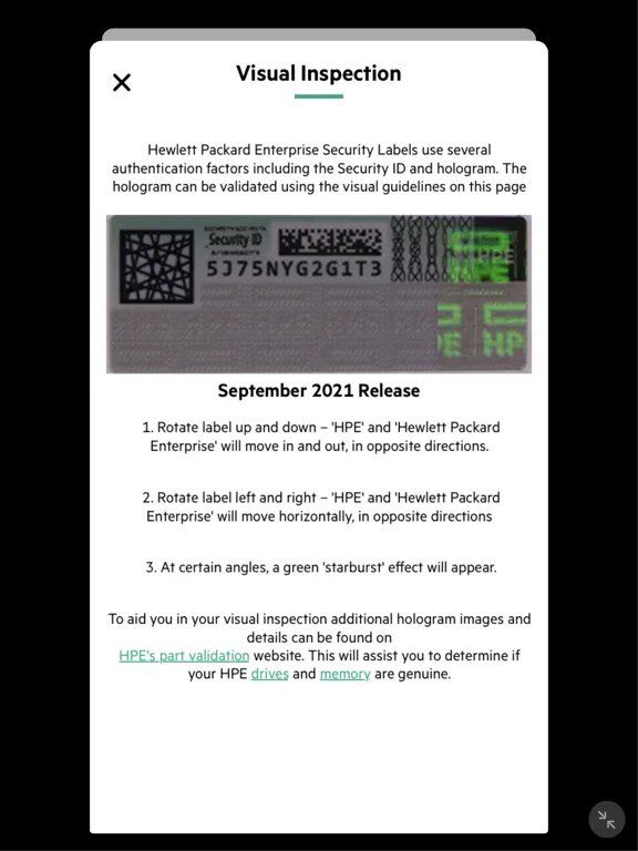 HPE Parts Validation iPad 应用截图