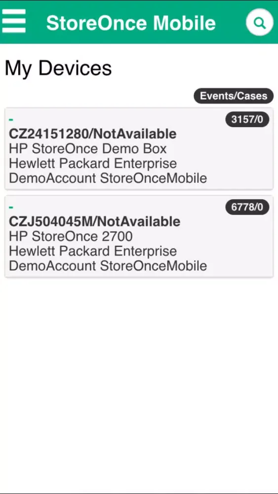 HPE StoreOnce Mobile Ekran Görüntüleri