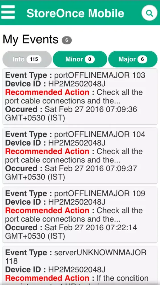 HPE StoreOnce Mobile Ekran Görüntüleri