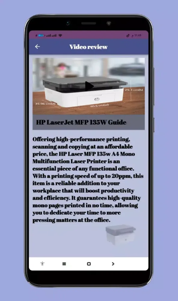 Capturas de tela do HP LaserJet MFP 135W Guide