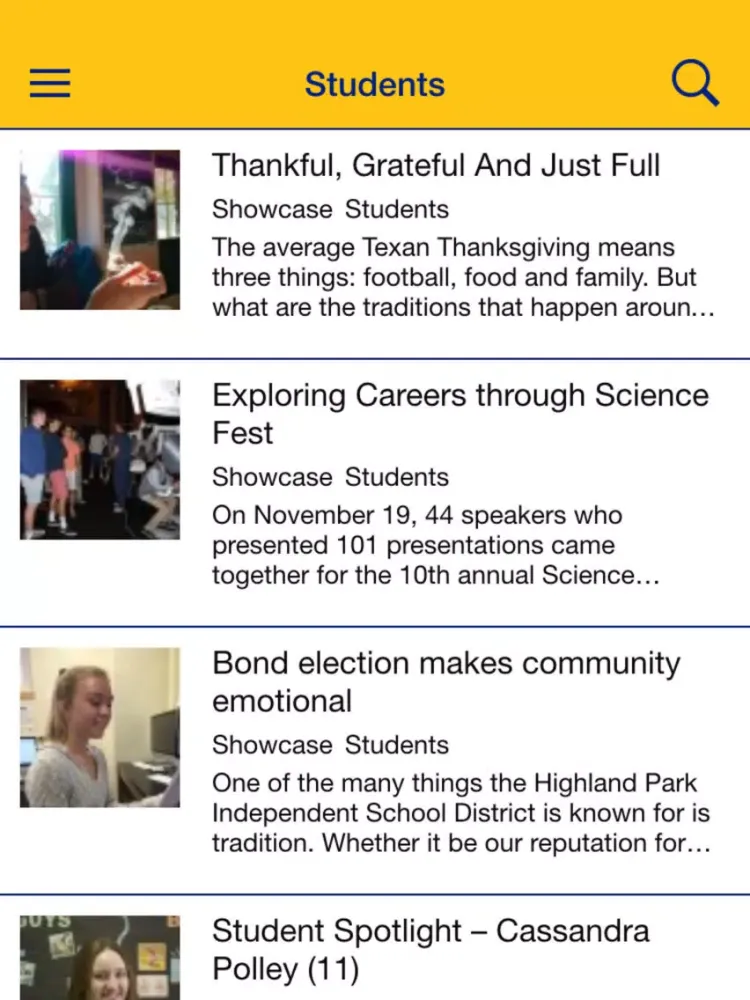 Capturas de tela do Highland Park High School Media iPad 