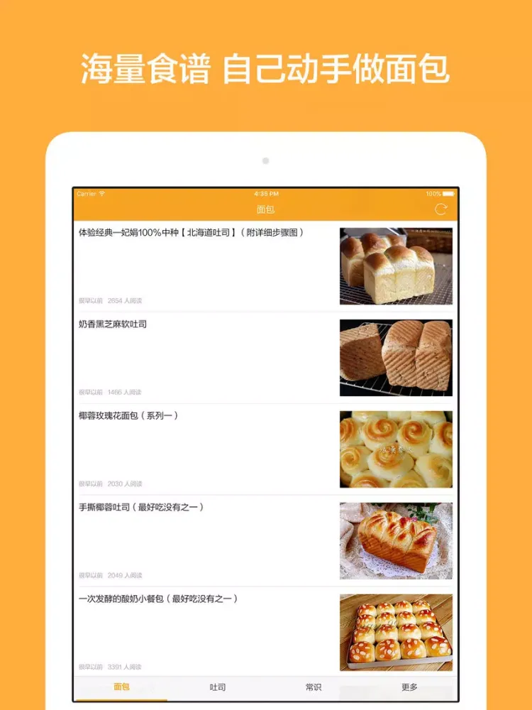 Capturas de tela do 面包食谱 - 面包吐司花样做法,入门烘焙常识,甜品食谱大全 iPad 