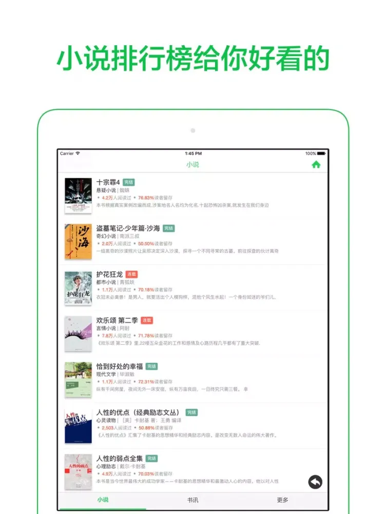 تصاویر 快阅小说 - 免费阅读热门小说,热门出版小说,连载小说 iPad 