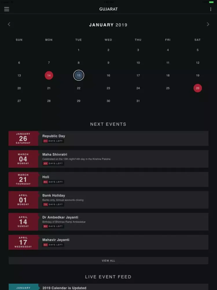Tangkapan skrin India Holiday Calendar iPad 