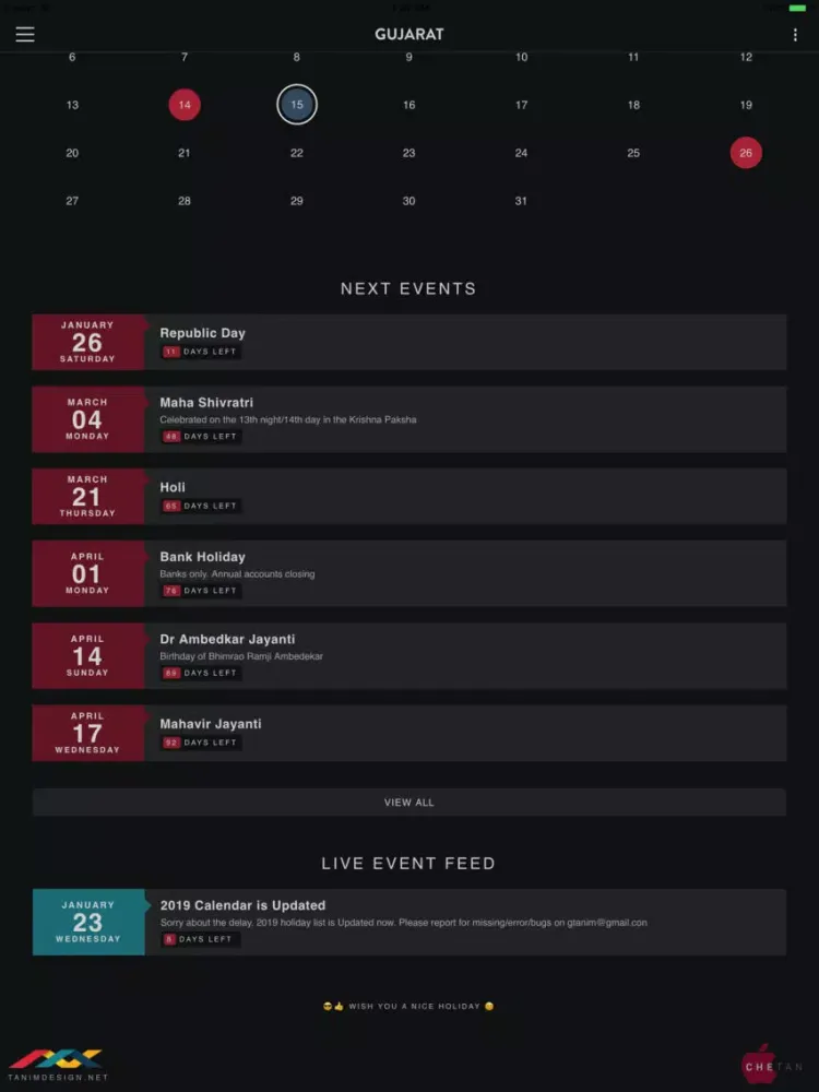 Tangkapan skrin India Holiday Calendar iPad 