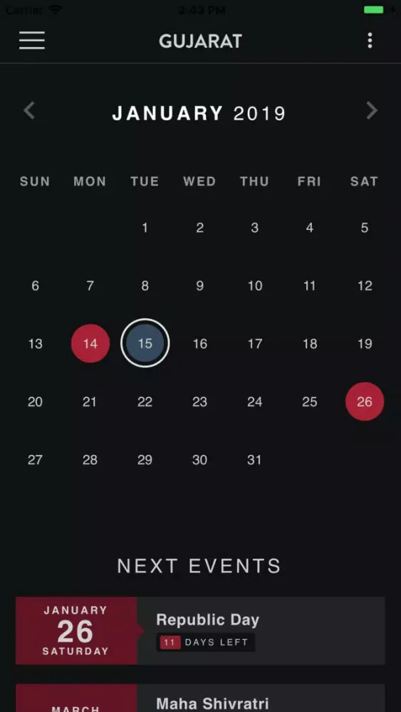 Tangkapan skrin India Holiday Calendar