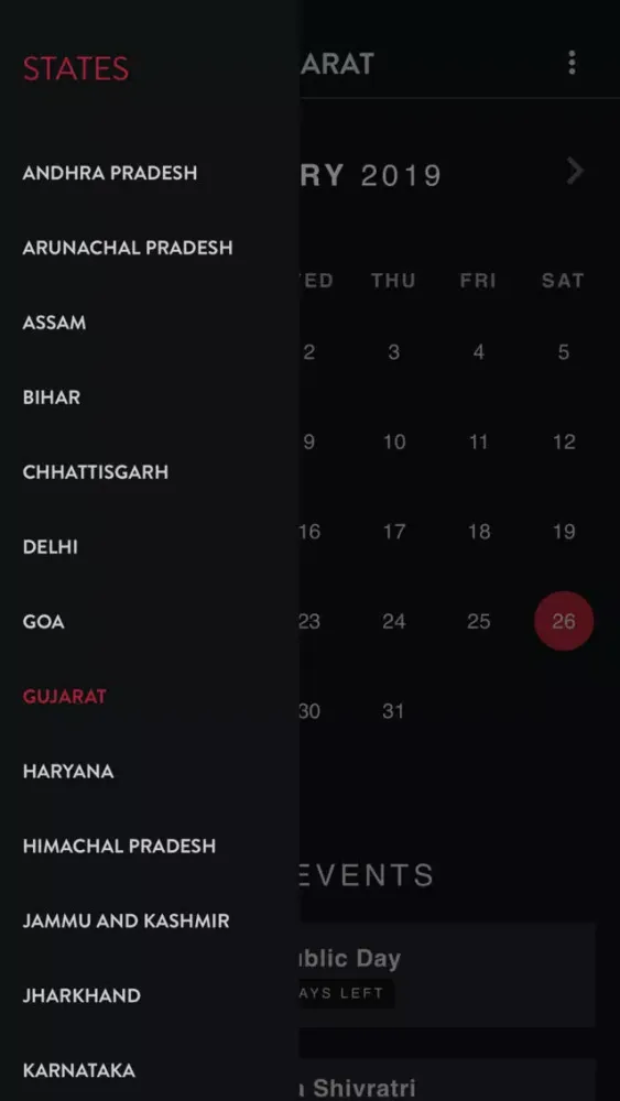 Tangkapan skrin India Holiday Calendar