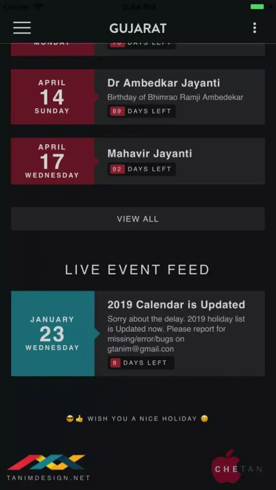 Tangkapan skrin India Holiday Calendar