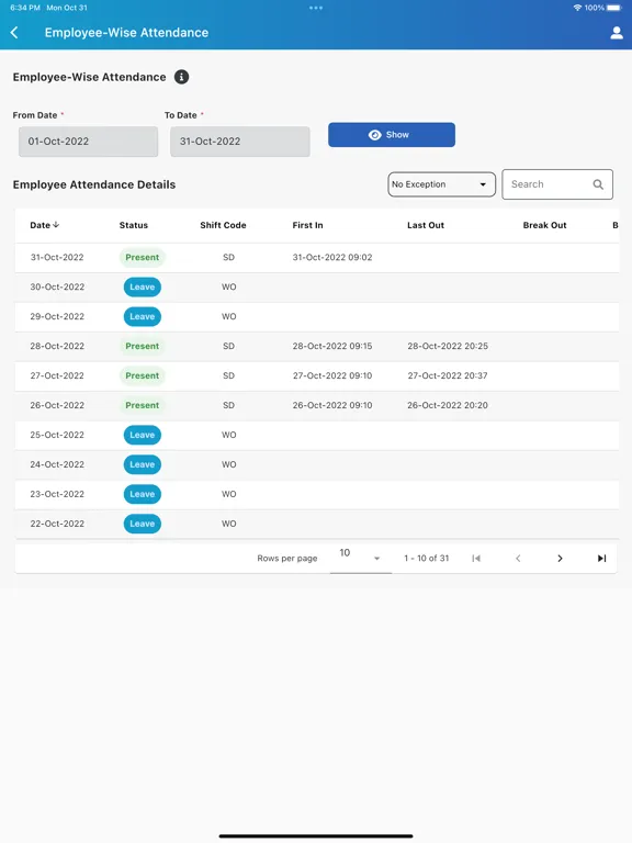 HRBluSky - Attendance Tracker iPad  Screenshots