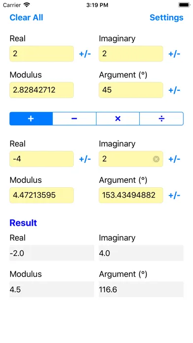 Tangkapan layar Complex Number Cruncher