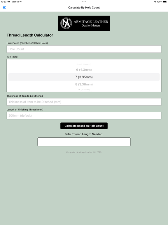 Tangkapan skrin Thread Length Calculator iPad 