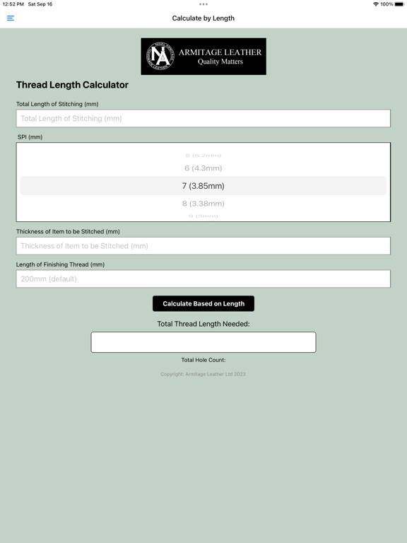 Tangkapan skrin Thread Length Calculator iPad 