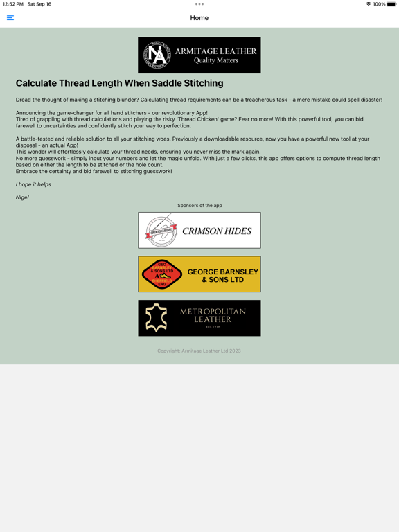 Tangkapan skrin Thread Length Calculator iPad 
