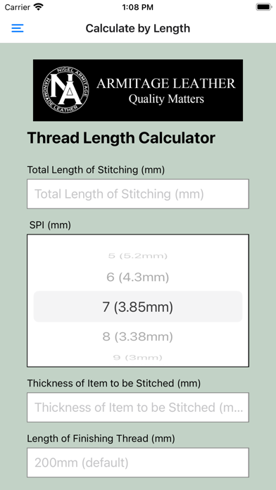 Tangkapan skrin Thread Length Calculator