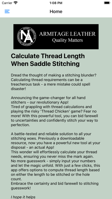 Tangkapan skrin Thread Length Calculator
