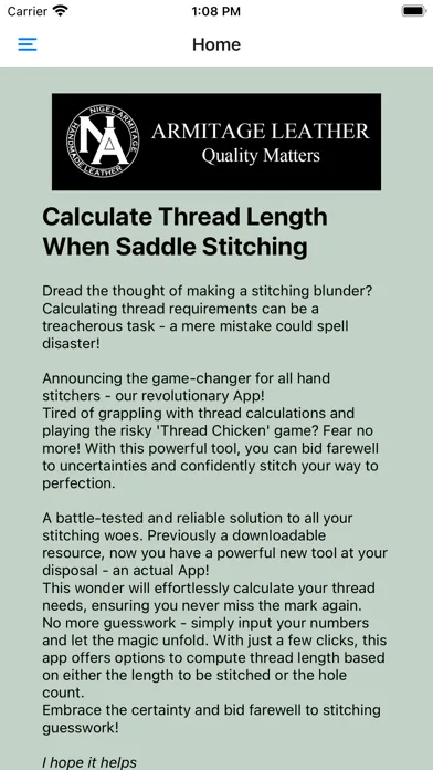 Screenshot di Thread Length Calculator