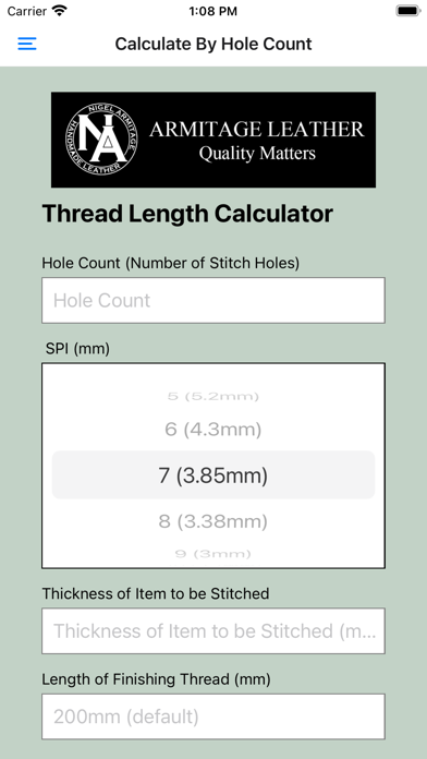 Tangkapan skrin Thread Length Calculator